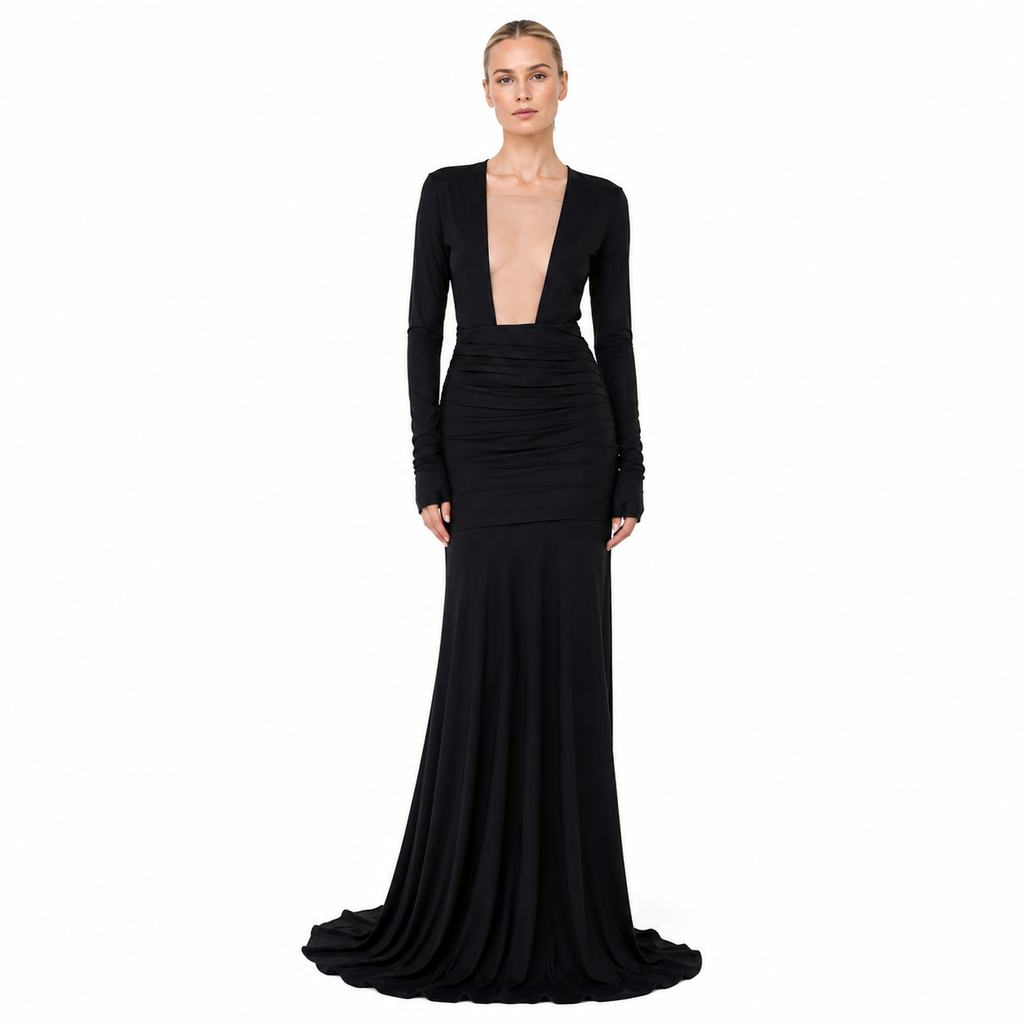 VESTIDO DRAPEADO ESCOTE CUADRADO