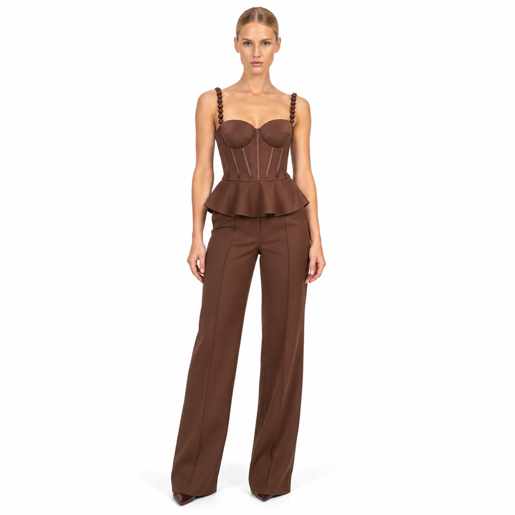 CORSET LICRADO PEPLUM PEPA MADERA